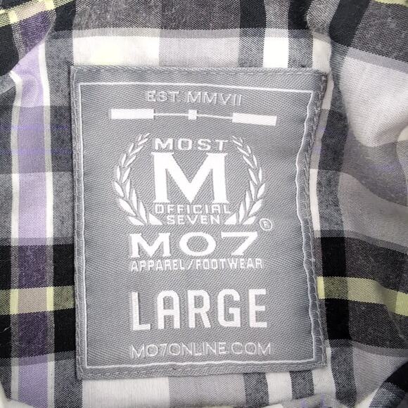 Most Official Seven MO7 Mens Checkered Button Down Short Sleeve Shirt - Size L - Picture 4 of 12
